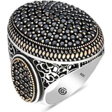 Gumush Gümüş Siyah Zirkon Taşlı Oval Erkek Yüzük