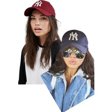 Elif İç Giyim Unisex Ny Nakışlı Mavi Kep Şapka 2'li Set