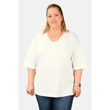 Balins Büyük Beden Kadın V Yaka Süprem T-Shirt