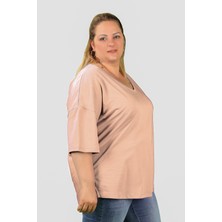 Balins Büyük Beden Kadın V Yaka Süprem T-Shirt