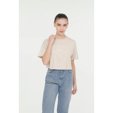 Lumberjack Game Kadın Bej Yuvarlak Yaka T-Shirt