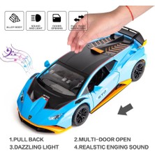 Dabo Model Araba 1/24 Ölçekli Lamborghini Huracan Sto Için Uyumlu Döküm Oyuncak Araç Işık ve Ses ile Geri Çekin Oyuncak Araba Kapısı Açık Olabilir (Mavi) (Yurt Dışından)