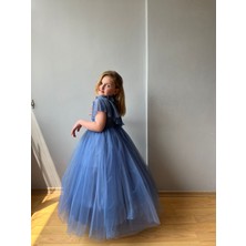 Taha Kids Güllü Prenses Kız Çocuk Abiye Indigo Mavi