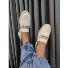 Çiğdem Kundura Iridian-Gerçek Deri Kadın Kalın Taban Oxford Ayakkabı - Bej - 40