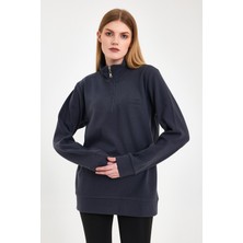 Kadın Sweatshirt, Antrasit Sweatshirt, Fermuar Yakalı Sweatshirt, Oversize Sweatshirt
