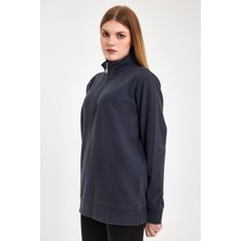 Kadın Sweatshirt, Antrasit Sweatshirt, Fermuar Yakalı Sweatshirt, Oversize Sweatshirt