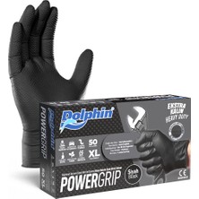 Dolphin Powergrip Ekstra Kalın Siyah Nitril Eldiven Elmas Dokulu (50 Adet/kutu)