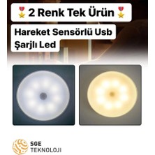 Sge Teknoloji 16 LED 2 RENK 5 MODLU BEYAZ VE GÜN IŞIĞI Hareket Sensörlü type-c şarjlı Led Lamba Koridor Dolap İçi.