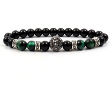 Mingjin Shop 1 No.19 Boyutu 2023 Yeni Moda Aslan Kafası Charm Bilezik Erkekler Kelepçe El Yapımı 8mm Yeşil Kaplan Gözü Boncuk Bilezik Erkekler Takı Hediye Için (Yurt Dışından)