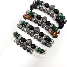 Mingjin Shop 1 No.19 Boyutu 2023 Yeni Moda Aslan Kafası Charm Bilezik Erkekler Kelepçe El Yapımı 8mm Yeşil Kaplan Gözü Boncuk Bilezik Erkekler Takı Hediye Için (Yurt Dışından)