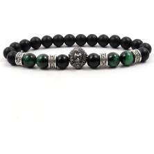 Mingjin Shop 1 No.19 Boyutu 2023 Yeni Moda Aslan Kafası Charm Bilezik Erkekler Kelepçe El Yapımı 8mm Yeşil Kaplan Gözü Boncuk Bilezik Erkekler Takı Hediye Için (Yurt Dışından)
