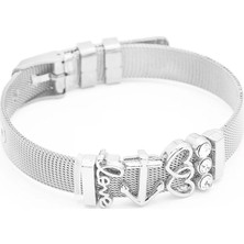 Mingjin Shop 1 No.21 Boyutu Togory Takı Gümüş Renk Paslanmaz Çelik Tel Örgü Bileklik Bilezik Aşk Kalp Slayt Charms Bilezikler Kadınlar Için Sevgilisi Hediye (Yurt Dışından)