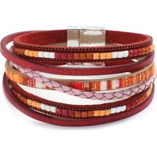 Mingjin Shop 1 Kırmızı Allyes Bohemian Örgülü Deri Bilezikler Kadınlar Için Moda El Yapımı Taklidi Charm Wrap Bilezik Bileklik Kadın Takı (Yurt Dışından)