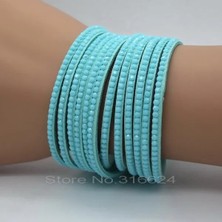 Mingjin Shop 1 No.10 Boyutu Xqnı Yeni Moda Gök Mavisi Kristal Deri Bilezik Trendy Mozaik Taklidi Claarm Kadın Bilezik Takı Kadın (Yurt Dışından)