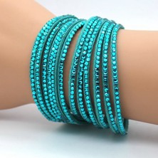 Mingjin Shop 1 No.10 Boyutu Xqnı Yeni Moda Gök Mavisi Kristal Deri Bilezik Trendy Mozaik Taklidi Claarm Kadın Bilezik Takı Kadın (Yurt Dışından)