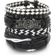 Mingjin Shop 1 BR22Y0441 Vintage Erkek Örgülü Wrap Deri Bilezik Gotik Punk Yin Yang Infinity Tüy Ahşap Boncuklar Etnik Tribal Bileklikler Erkek Hediye (Yurt Dışından)