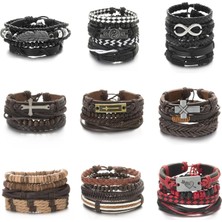 Mingjin Shop 1 BR22Y0441 Vintage Erkek Örgülü Wrap Deri Bilezik Gotik Punk Yin Yang Infinity Tüy Ahşap Boncuklar Etnik Tribal Bileklikler Erkek Hediye (Yurt Dışından)