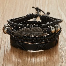 Mingjin Shop 1 BR22Y0441 Vintage Erkek Örgülü Wrap Deri Bilezik Gotik Punk Yin Yang Infinity Tüy Ahşap Boncuklar Etnik Tribal Bileklikler Erkek Hediye (Yurt Dışından)