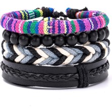 Mingjin Shop 1 Ayarlanabilir Stil A10 Eif Dock Yeni Trendy El Yapımı Etnik Tribal Hakiki Halat Sarma Büyüleyici Erkek Pulsera Siyah Örgülü Deri Bileklik Bilezik (Yurt Dışından)