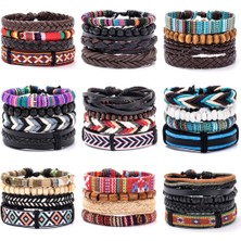 Mingjin Shop 1 Ayarlanabilir Stil A10 Eif Dock Yeni Trendy El Yapımı Etnik Tribal Hakiki Halat Sarma Büyüleyici Erkek Pulsera Siyah Örgülü Deri Bileklik Bilezik (Yurt Dışından)