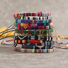 Mingjin Shop 1 No.1 Boyutu 100% El Yapımı Bohemian Renkli Pamuk Keten Dokuma Bilezik Kadın Erkek Için Basit Çok Yönlü Dostluk Halat Bilezik Ayarlanabilir (Yurt Dışından)