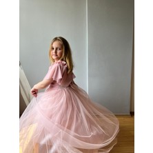 Taha Kids Güllü Prenses Kız Çocuk Abiye Pudra
