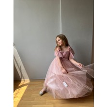 Taha Kids Güllü Prenses Kız Çocuk Abiye Pudra