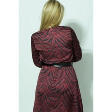 Zeusaura Saten Zebra Elbise_bordo