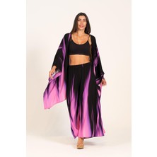 Keyifli Moda Kadın Mor Alev Desenli Tunik Pantolon Ikili Takım