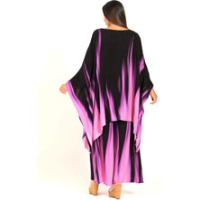 Keyifli Moda Kadın Mor Alev Desenli Tunik Pantolon Ikili Takım
