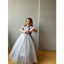 Taha Kids Güllü Prenses Kız Çocuk Abiye Elbise Gri