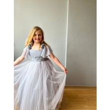 Taha Kids Güllü Prenses Kız Çocuk Abiye Elbise Gri