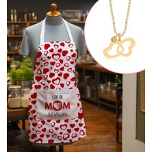 Ejoya Kişiye Özel Isimli Anneler Günü Kalpli Mutfak Önlüğü & Altın Kalpler Kolye 113221