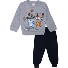 Bebelop Erkek Bebek Hayvan Baskılı Yazılı 2'li Alt Üst Eşofman Takımı