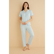 Farya Home Dreamy Secret Bambu Kumaş Çizgili Kısa Kollu Gömlek Pijama Takımı