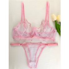 Rosa Balenli Çiçek Desenli Brode Iç Çamaşırı Takımı