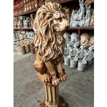 Libre Design Dekoratif 53CM Kahverengi Aslan ve Sütun 2’li Set Heykel Biblo Bahçe Dekorasyon