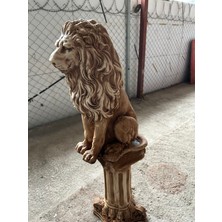 Libre Design Dekoratif 53CM Kahverengi Aslan ve Sütun 2’li Set Heykel Biblo Bahçe Dekorasyon