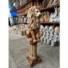 Libre Design Dekoratif 53CM Kahverengi Aslan ve Sütun 2’li Set Heykel Biblo Bahçe Dekorasyon