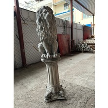 Libre Design Dekoratif 53CM Gri Aslan ve Sütun 2’li Set Heykel Bahçe Dekorasyonu Biblo