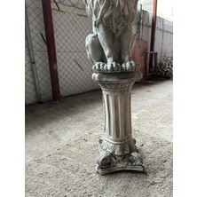 Libre Design Dekoratif 53CM Gri Aslan ve Sütun 2’li Set Heykel Bahçe Dekorasyonu Biblo