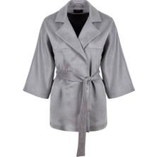 Rivus Süet Kuşaklı Kimono - Gri
