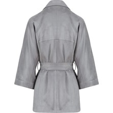 Rivus Süet Kuşaklı Kimono - Gri