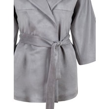 Rivus Süet Kuşaklı Kimono - Gri