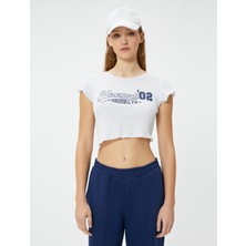 Koton New York Crop Tişört Kısa Kollu Bisiklet Yaka Slim Fit