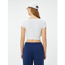 Koton New York Crop Tişört Kısa Kollu Bisiklet Yaka Slim Fit