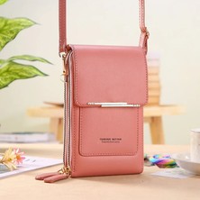 Qiuming Shop Pembe Tarzı 11X5X19CM Moda Kız Kadın Çanta Yumuşak Deri Cüzdan Dokunmatik Ekran Akıllı Telefon Cep Telefonu Çanta Crossbody Omuz Askısı Çanta Bayan Için (Yurt Dışından)