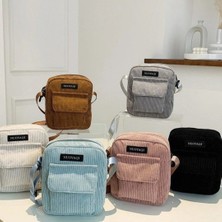 Qiuming Shop No.2 Tarzı Kadın Kadife Omuz Çantaları Çizgili Kumaş Kumaş Çanta Rahat Zip Tote Kanvas Crossbody Çanta Bayanlar Için Sevimli Alışveriş Çantası (Yurt Dışından)