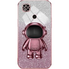 4U Sky Xiaomi Redmi Için 10C 4g Telefon Kılıfı Elektro Kaplama Kickstand Pc + Tpu Glitter Toz Kapak-Pembe (Yurt Dışından)