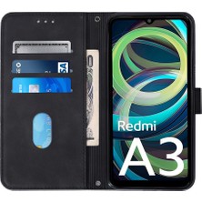 4U Sky Xiaomi Redmi A3 Kılıf Pu Deri Omuz Askısı Çizgi Desenli Telefon Kapağı-Siyah (Yurt Dışından)